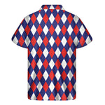 Blue Red And White Argyle Pattern Print Men's Short Sleeve Shirt