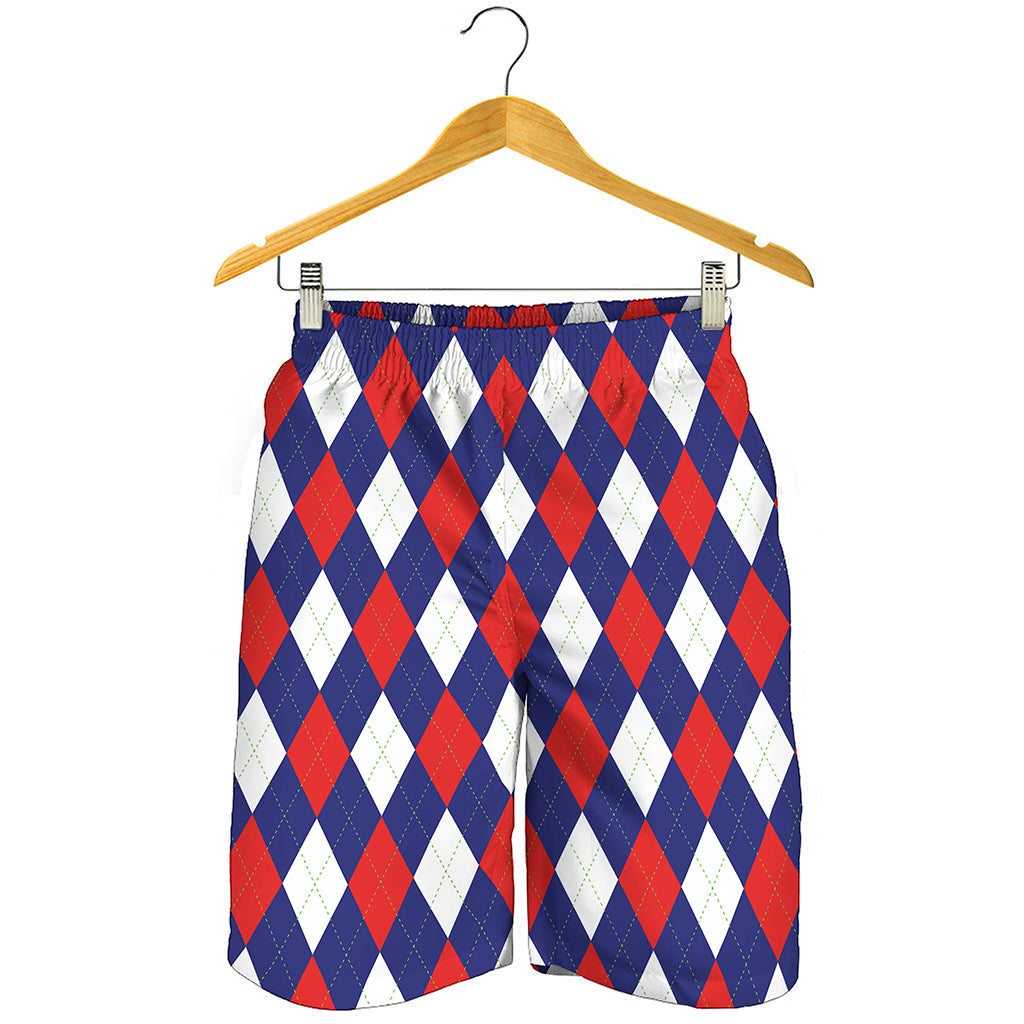 Blue Red And White Argyle Pattern Print Men's Shorts