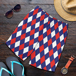 Blue Red And White Argyle Pattern Print Men's Shorts