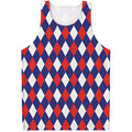 Blue Red And White Argyle Pattern Print Men's Tank Top