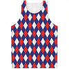 Blue Red And White Argyle Pattern Print Men's Tank Top