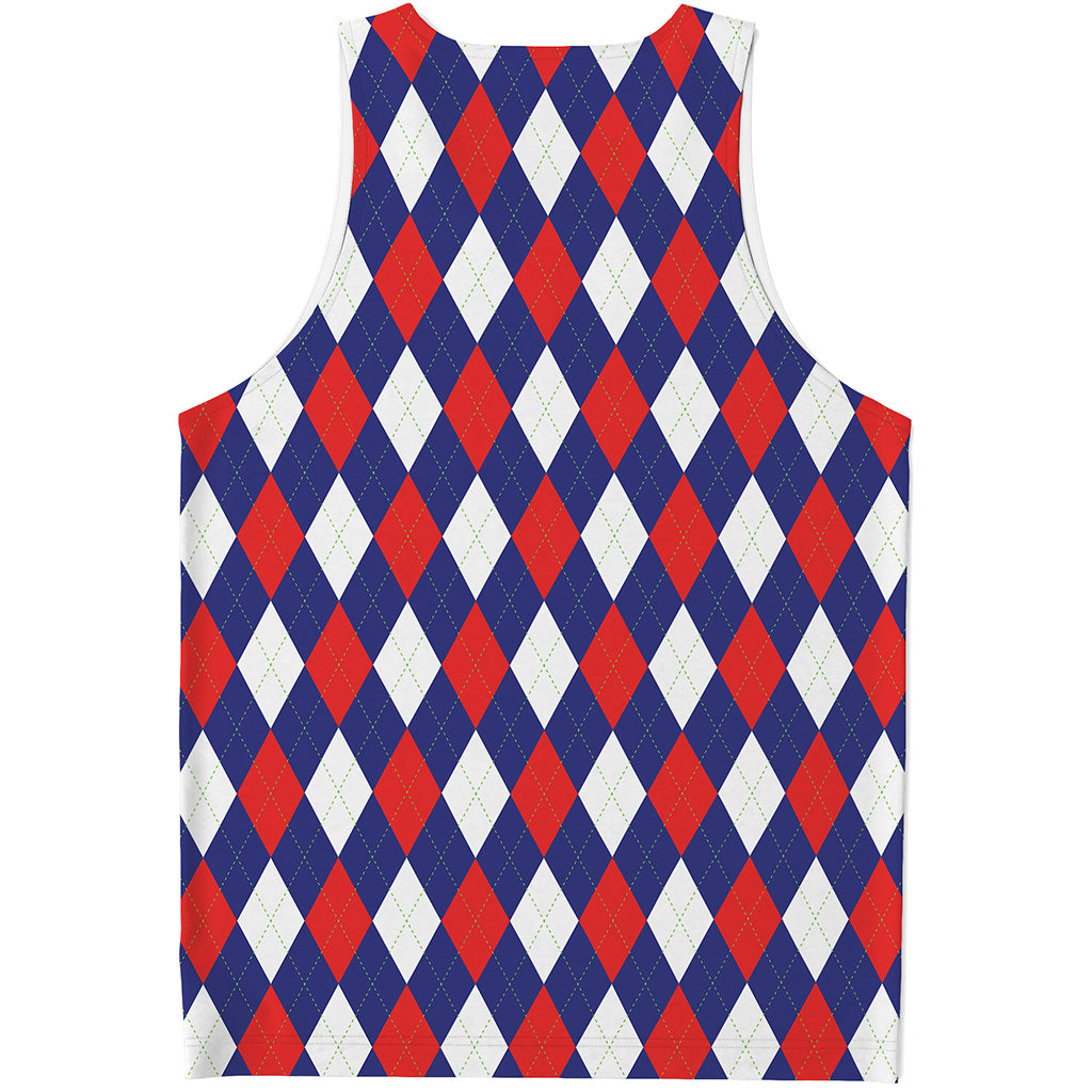 Blue Red And White Argyle Pattern Print Men's Tank Top