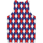 Blue Red And White Argyle Pattern Print Men's Tank Top