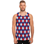 Blue Red And White Argyle Pattern Print Men's Tank Top