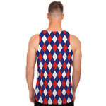 Blue Red And White Argyle Pattern Print Men's Tank Top