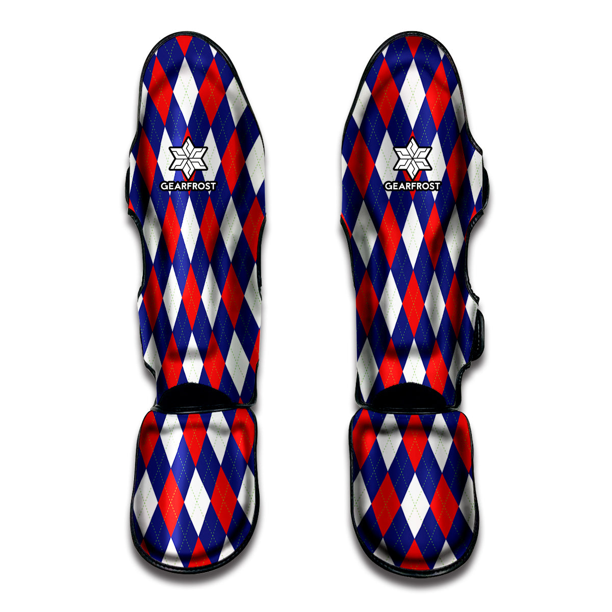 Blue Red And White Argyle Pattern Print Muay Thai Shin Guard