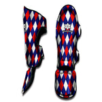 Blue Red And White Argyle Pattern Print Muay Thai Shin Guard