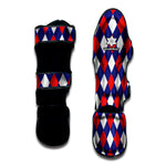 Blue Red And White Argyle Pattern Print Muay Thai Shin Guard