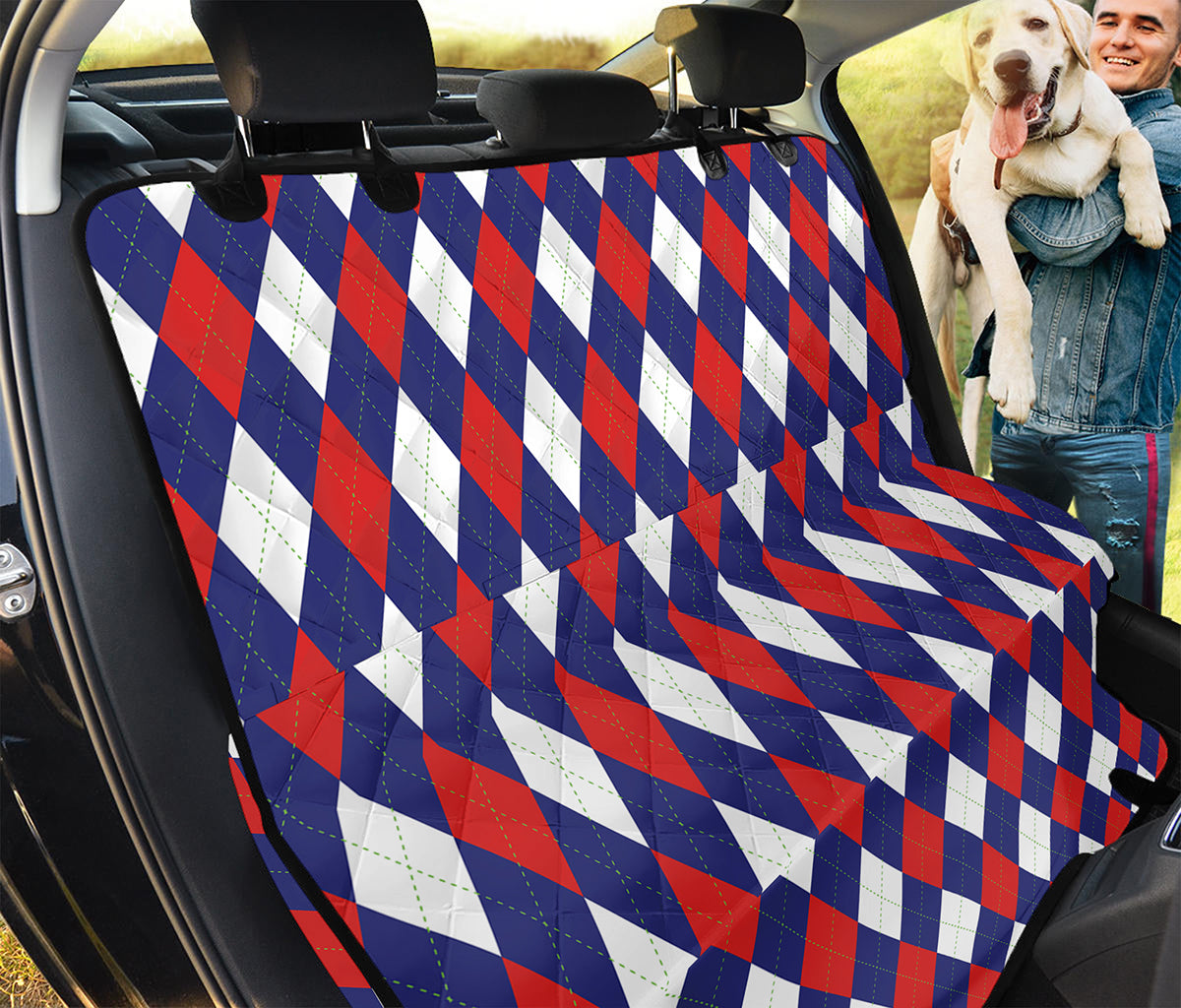 Blue Red And White Argyle Pattern Print Pet Car Back Seat Cover