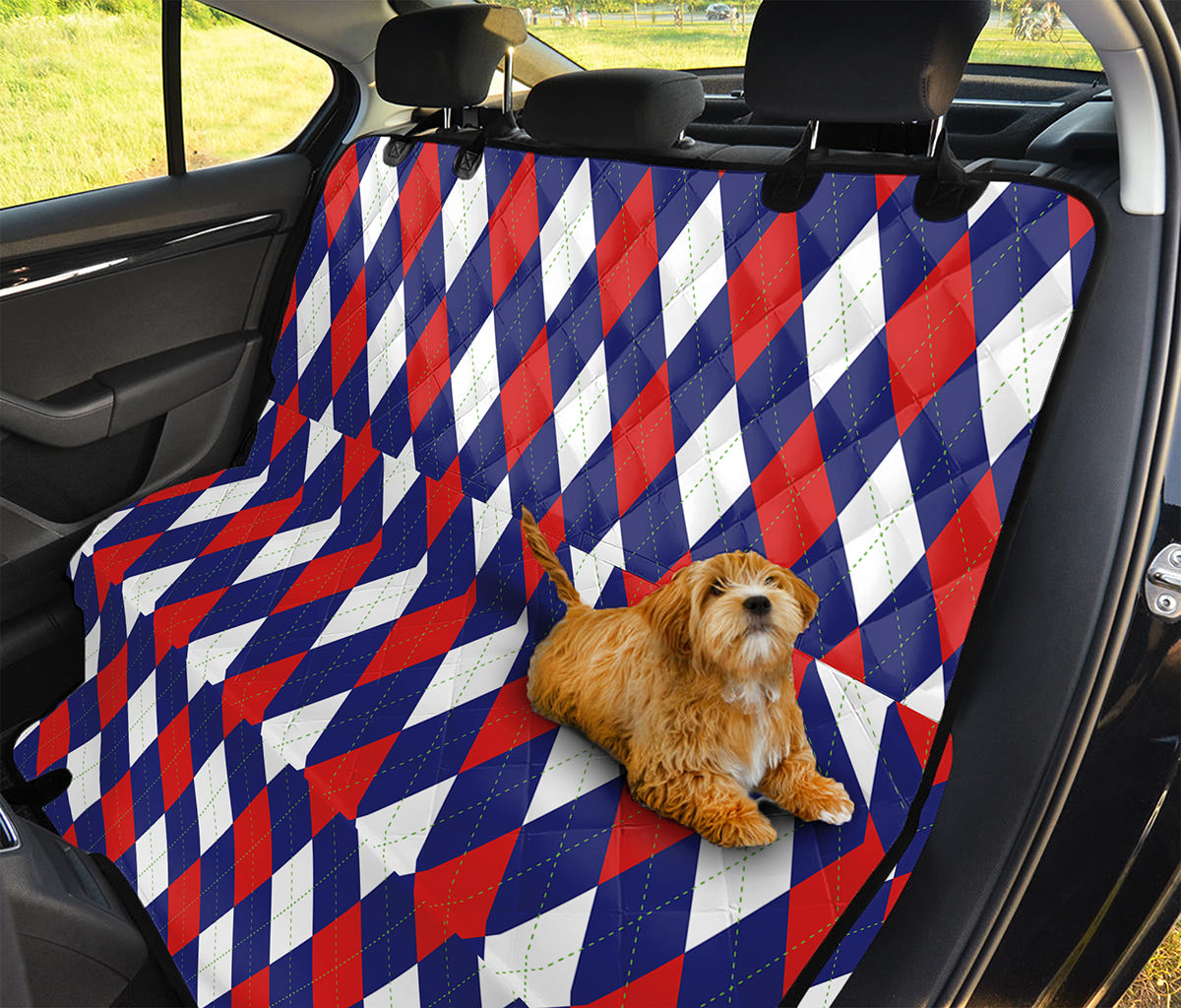 Blue Red And White Argyle Pattern Print Pet Car Back Seat Cover