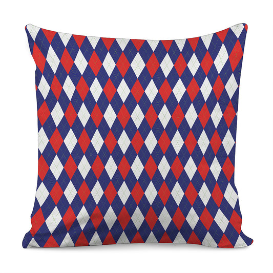 Blue Red And White Argyle Pattern Print Pillow Cover