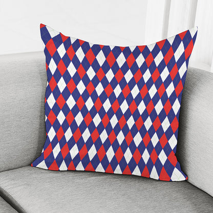 Blue Red And White Argyle Pattern Print Pillow Cover