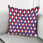 Blue Red And White Argyle Pattern Print Pillow Cover