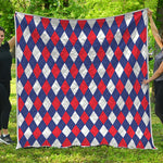 Blue Red And White Argyle Pattern Print Quilt
