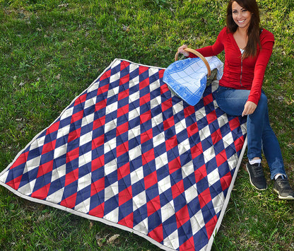Blue Red And White Argyle Pattern Print Quilt