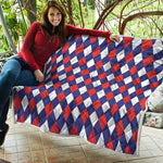 Blue Red And White Argyle Pattern Print Quilt
