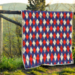 Blue Red And White Argyle Pattern Print Quilt