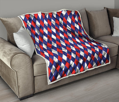 Blue Red And White Argyle Pattern Print Quilt