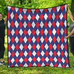 Blue Red And White Argyle Pattern Print Quilt