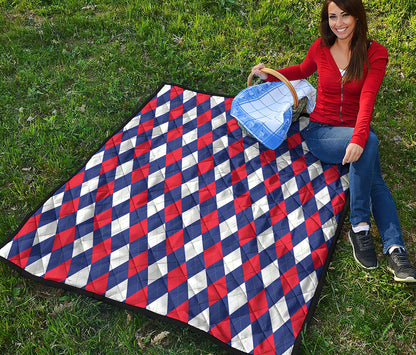 Blue Red And White Argyle Pattern Print Quilt