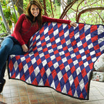Blue Red And White Argyle Pattern Print Quilt