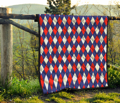 Blue Red And White Argyle Pattern Print Quilt