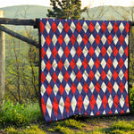 Blue Red And White Argyle Pattern Print Quilt