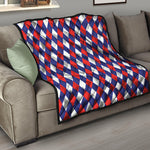 Blue Red And White Argyle Pattern Print Quilt
