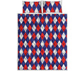 Blue Red And White Argyle Pattern Print Quilt Bed Set