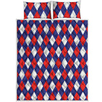 Blue Red And White Argyle Pattern Print Quilt Bed Set
