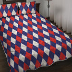Blue Red And White Argyle Pattern Print Quilt Bed Set