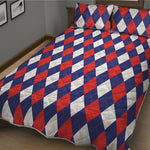 Blue Red And White Argyle Pattern Print Quilt Bed Set