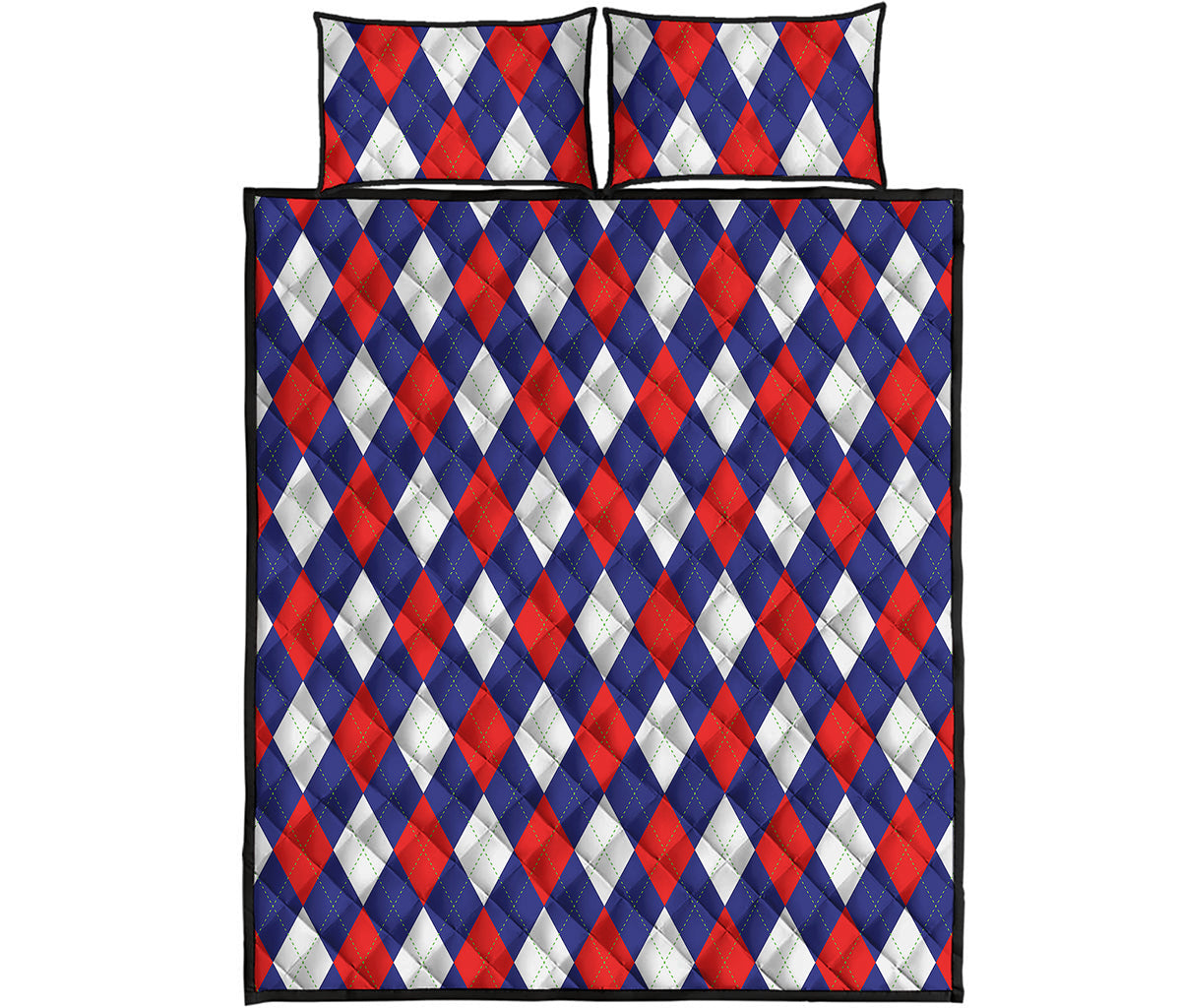 Blue Red And White Argyle Pattern Print Quilt Bed Set