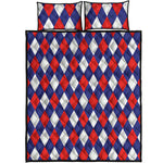Blue Red And White Argyle Pattern Print Quilt Bed Set
