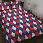 Blue Red And White Argyle Pattern Print Quilt Bed Set