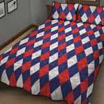 Blue Red And White Argyle Pattern Print Quilt Bed Set