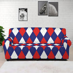Blue Red And White Argyle Pattern Print Sofa Cover