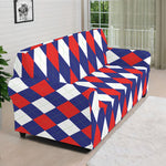 Blue Red And White Argyle Pattern Print Sofa Cover
