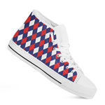 Blue Red And White Argyle Pattern Print White High Top Shoes