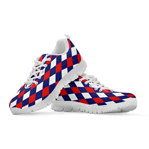 Blue Red And White Argyle Pattern Print White Sneakers