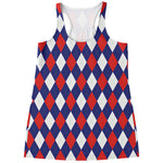 Blue Red And White Argyle Pattern Print Women's Racerback Tank Top