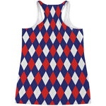 Blue Red And White Argyle Pattern Print Women's Racerback Tank Top