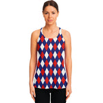 Blue Red And White Argyle Pattern Print Women's Racerback Tank Top