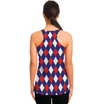 Blue Red And White Argyle Pattern Print Women's Racerback Tank Top