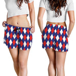 Blue Red And White Argyle Pattern Print Women's Shorts