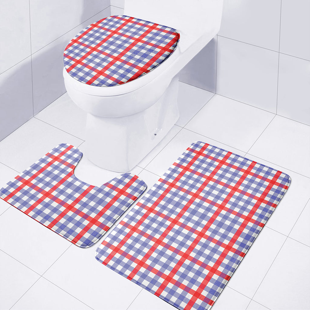 Blue Red And White Check Pattern Print 3 Piece Bath Mat Set