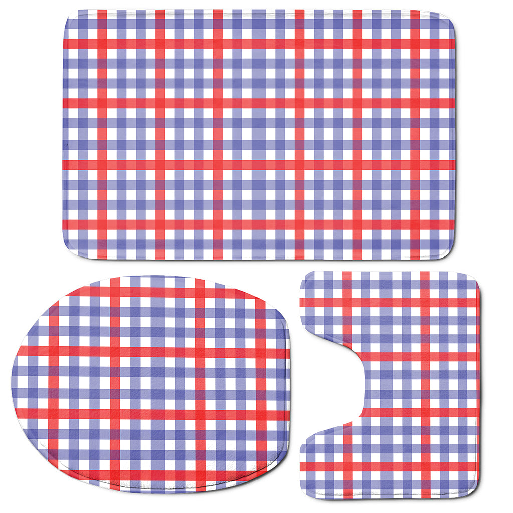 Blue Red And White Check Pattern Print 3 Piece Bath Mat Set