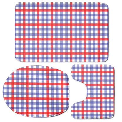Blue Red And White Check Pattern Print 3 Piece Bath Mat Set