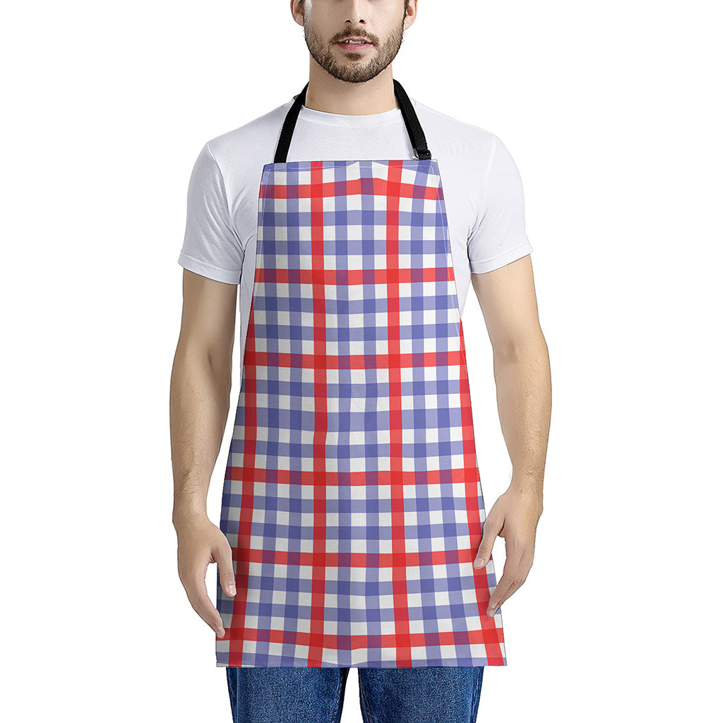 Blue Red And White Check Pattern Print Apron