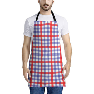 Blue Red And White Check Pattern Print Apron